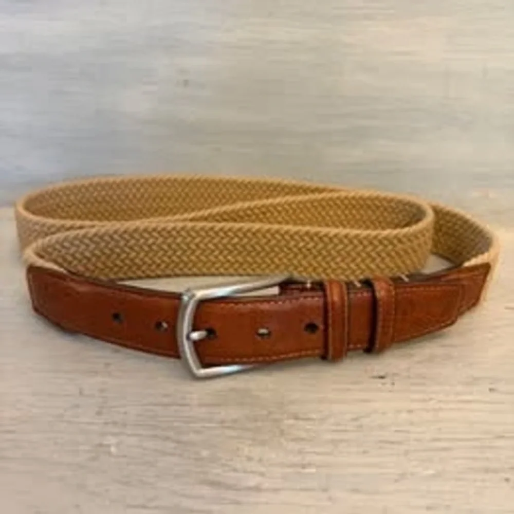 Torino Men's Tan Woven Stretch Belt with Brown Leather Trim GC‎